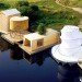 Russian festival, floating Finnish sauna, Festival of Landscape Objects, Sauna, tree on roof, floating house, floating houses, green sauna, Rintala Eggertsson Architects