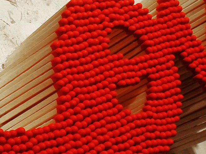 pei san ng, love sign, recycled materials, recycled love sign, sign made of matches, matchstick love sign, eco art green design, eco design, reclaimed materials, green art