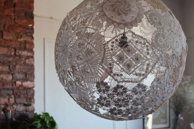 shannon south, recycled doily lamp, recycled doily, recycled materials, green design, eco design, doily lamps, upcycled design, remadeusa, remade usa, green lighting, eco lighting