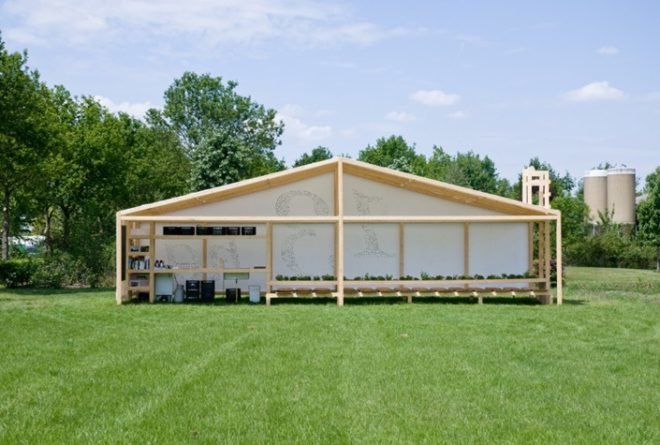 liced Stable, Overtreders W, green pavillion, post and beam, art pavilion, Netherlands art