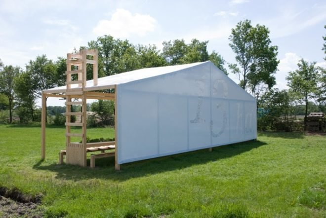 liced Stable, Overtreders W, green pavillion, post and beam, art pavilion, Netherlands art