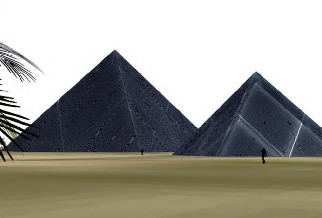 Robert Flottemesch, Jen DeNike, Johanna Ballhaus, and Adrian P. De Luca, Land Art Generator Initiative, Lunar Cubit, solar power, green architecture, pyramids, renewable energy, sustainable energy
