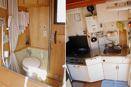 japanese camper car, double decker camper car, recycled truck mobile home, transforming mobile home, green design, recycled materials, green truck, green car, transforming home, transforming truck, two story camper car, eco design, japan mobile home, japanese mobile home, japanese camper