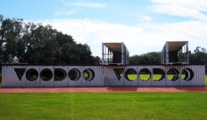 shipping container, shipping container architecture, prefab architecture, green architecture, eco architecture, green design, stefan beese, rebe, re be design, container, voodoo festival, Voodoo Music and Art Festival, re:be design, recycled design, eco design, container viewing deck, cargotecture