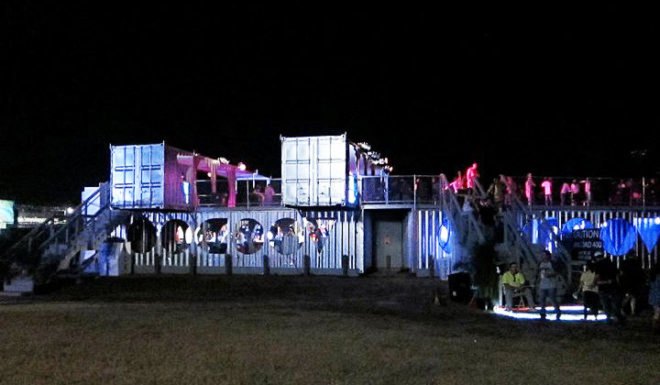 shipping container, shipping container architecture, prefab architecture, green architecture, eco architecture, green design, stefan beese, rebe, re be design, container, voodoo festival, Voodoo Music and Art Festival, re:be design, recycled design, eco design, container viewing deck, cargotecture