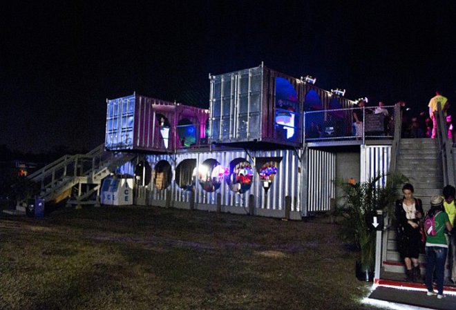 shipping container, shipping container architecture, prefab architecture, green architecture, eco architecture, green design, stefan beese, rebe, re be design, container, voodoo festival, Voodoo Music and Art Festival, re:be design, recycled design, eco design, container viewing deck, cargotecture