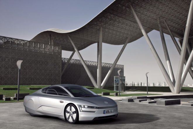 electric cars, Electric Vehicles, new 1-liter concept car, Qatar Motor Show, Volkswagen 1 liter concept, Volkswagen green concept, VW 1 liter car, VW L1, VW XL1