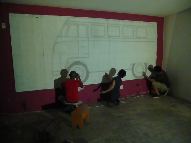 Projecto Kombi, green art, cardboard combi, cardboard installation, playful sculpture, mobile sculpture, Brazilian installation