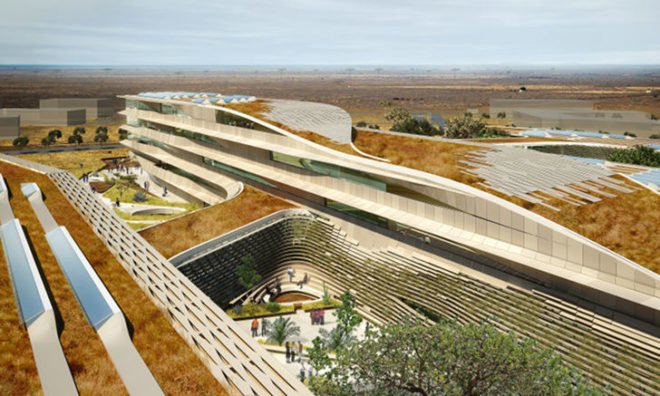 Botswana Innovation Hub, green roof, shop architects, botswana, green building, high tech campus