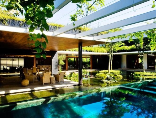 eco home, eco luxury, green courtyard, green home, green home design, green luxury home, guz architects, passive cooling, rainwater catchement, Singapore green home, solar house, solar thermal