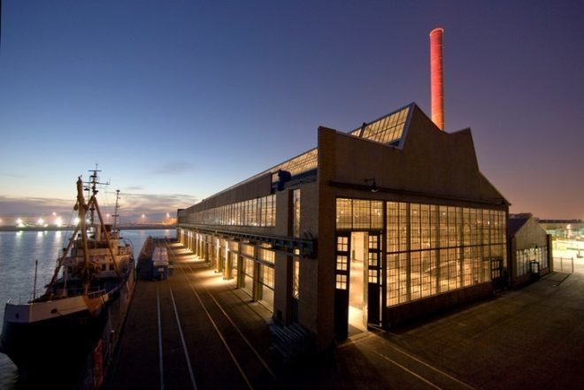 Rosie the Riveter, East Bay green building, Bay Area mixed use development, adaptive restoration, green restoration,Albert Khan Ford Factory, Ford Assembly Plant, Richmond green building, SunPower solar, Mountain Hardware Office, Vetrazzo, green building, Bay Area Green building,green historic retrofit, roof top solar array, SunPower