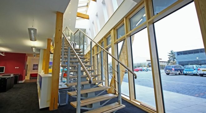 BREEM Outstanding, British green building, green building breem, green roof, Grey water reclimation, net-zero energy, Stride Treglown, sustainavbel design, timber cassette frame, Welch green building, zero energy building