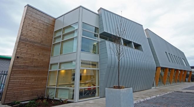 BREEM Outstanding, British green building, green building breem, green roof, Grey water reclimation, net-zero energy, Stride Treglown, sustainavbel design, timber cassette frame, Welch green building, zero energy building