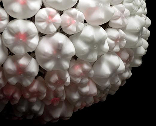 Sarah Turner, eco light installation, plastic bottle lamps, recycled plastic bottles, Plastic Vortex, LED lamps, green lamps, Twitter Ball, recycled plasti bottle lamp, sustainable lamps, sustainable furniture, green furniture, LED installations, LED art
