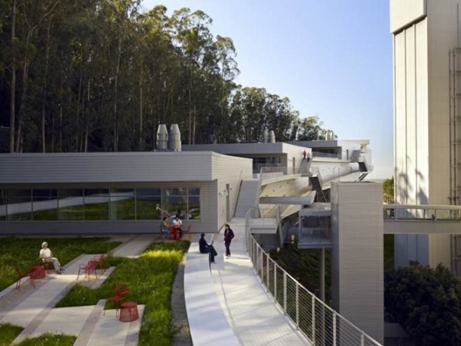 CMG, eco building, green lab, green roof, horizontal tower, rafael vinoly architects, Ray and Dagmar Dolby Regeneration Medicine Building, San Francisco Lab, San Franscio green building, site specific design, sustainable design, UCSF green building, UCSF IRM, University of California green building
