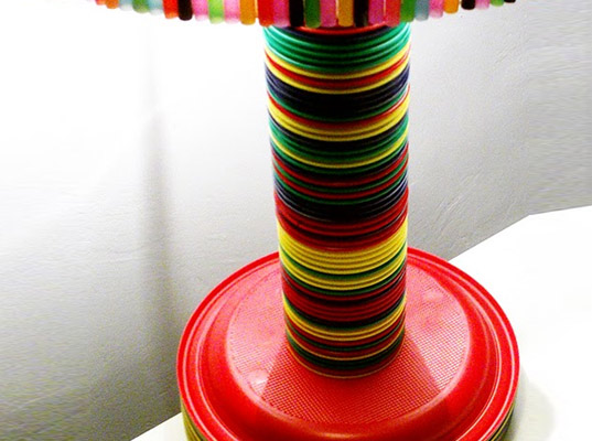 lamp party, fabio de minicis, recycled materials, eco materials, green design, reclaimed materials, recycled lamp, green lamp, green products, lamp made of plastic straws, plastic straw lamp, sustainable design
