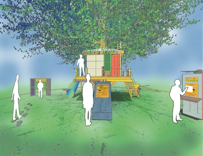 benjamin jones, Sustainable TreeHouse, treehouse, tree house, treehouses, treehouses, sustainable design, eco design, green design, governors island, nyc, new york, green art, eco art, green architecture, solar power, reclaimed materials, recycled materials, build it green