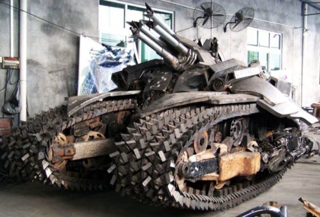 Jiang Chen, Yang Junlin, chinese designers, wing wah metal crafts factory, transformers megatron tank, megatron tank, scrap metals, recycled materials