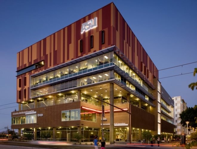 ASU Walter Cronkite School of Journalism, Ehrlich Architects, solar shading, desert architecture, phoenix, leed silver