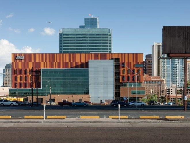 ASU Walter Cronkite School of Journalism, Ehrlich Architects, solar shading, desert architecture, phoenix, leed silver
