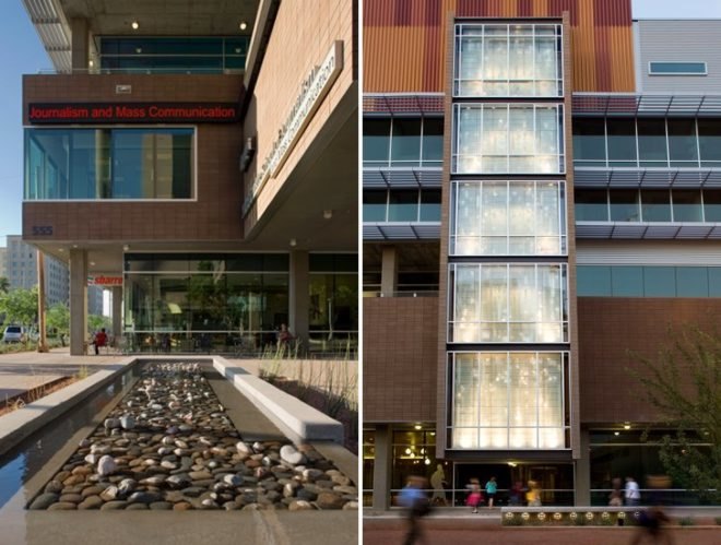 ASU Walter Cronkite School of Journalism, Ehrlich Architects, solar shading, desert architecture, phoenix, leed silver