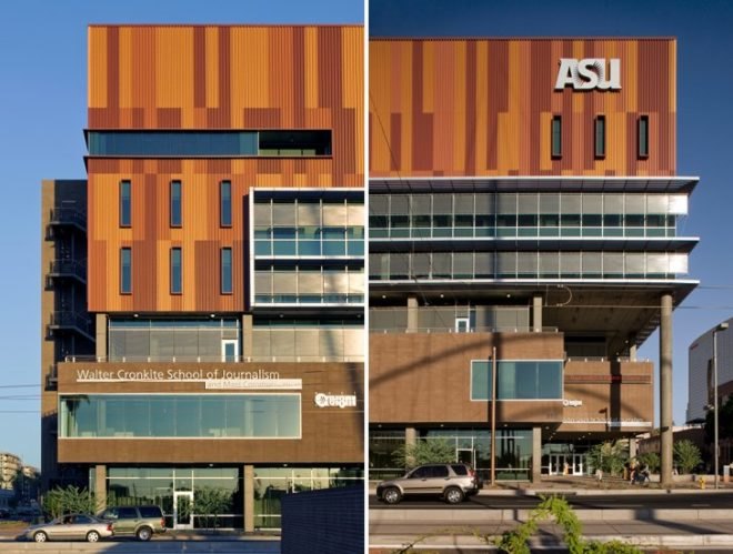 ASU Walter Cronkite School of Journalism, Ehrlich Architects, solar shading, desert architecture, phoenix, leed silver