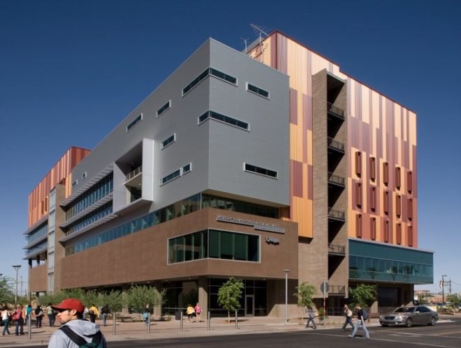 ASU Walter Cronkite School of Journalism, Ehrlich Architects, solar shading, desert architecture, phoenix, leed silver