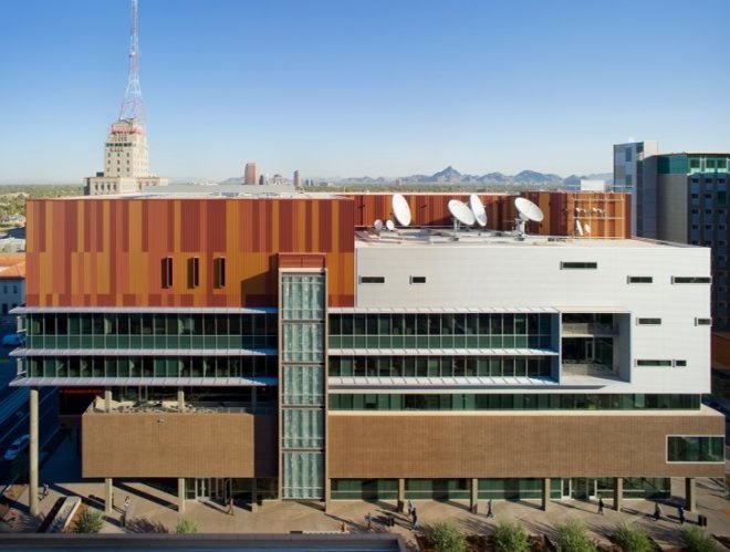 ASU Walter Cronkite School of Journalism, Ehrlich Architects, solar shading, desert architecture, phoenix, leed silver