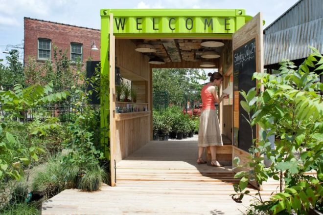 Brickworks Welcome Hut, Evergreen Brickworks, Levitt Goodman Architects, Toronto, shipping container, cargotecture