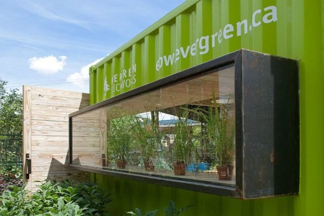 Brickworks Welcome Hut, Evergreen Brickworks, Levitt Goodman Architects, Toronto, shipping container, cargotecture