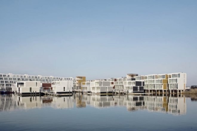 panelized home, modern house boat, floating neighborhood, Netherlands green building, Marlies Rohmer, Dutch green homes, houseboats niehgborhood, floating homes, prefab house, eco neighborhood,green neighborhood, adaptive home design