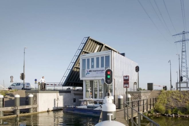 panelized home, modern house boat, floating neighborhood, Netherlands green building, Marlies Rohmer, Dutch green homes, houseboats niehgborhood, floating homes, prefab house, eco neighborhood,green neighborhood, adaptive home design