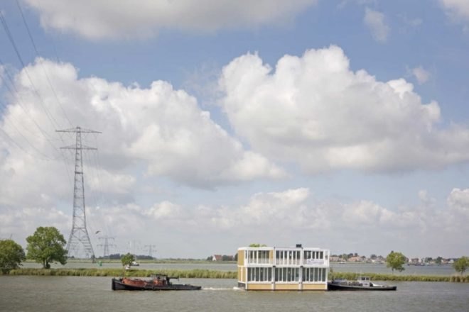 panelized home, modern house boat, floating neighborhood, Netherlands green building, Marlies Rohmer, Dutch green homes, houseboats niehgborhood, floating homes, prefab house, eco neighborhood,green neighborhood, adaptive home design