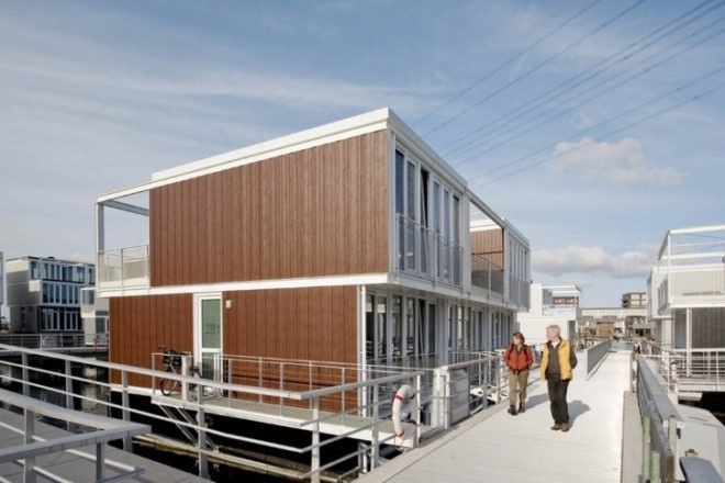 panelized home, modern house boat, floating neighborhood, Netherlands green building, Marlies Rohmer, Dutch green homes, houseboats niehgborhood, floating homes, prefab house, eco neighborhood,green neighborhood, adaptive home design