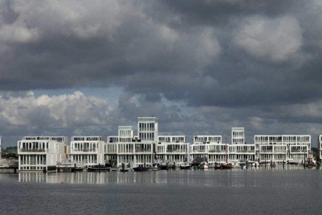 panelized home, modern house boat, floating neighborhood, Netherlands green building, Marlies Rohmer, Dutch green homes, houseboats niehgborhood, floating homes, prefab house, eco neighborhood,green neighborhood, adaptive home design