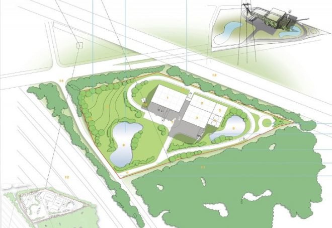 biomass plant, green roof, hinton cook architects, uk, green power, prefab
