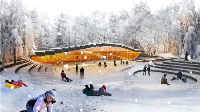 Ice Hockey Rink, Umea, Sweden, green roof, park, BIG, green design, sustainable architecture