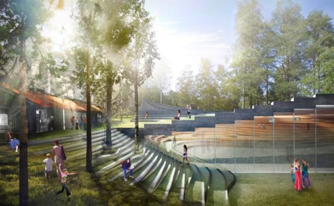 Ice Hockey Rink, Umea, Sweden, green roof, park, BIG, green design, sustainable architecture
