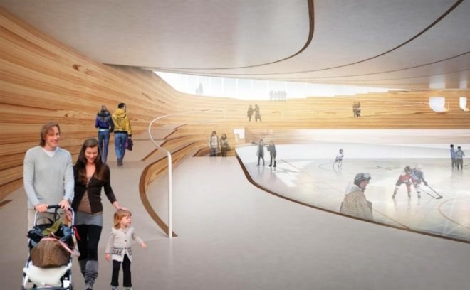 Ice Hockey Rink, Umea, Sweden, green roof, park, BIG, green design, sustainable architecture