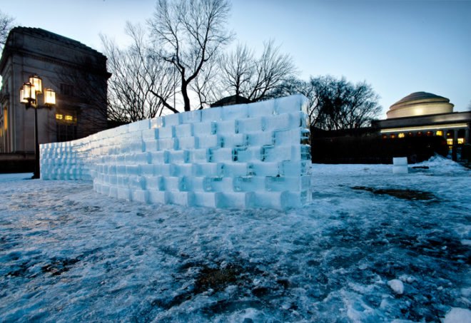 icewall, yushiro okamoto, MIT, seeds, ice blocks, ice wall, art installation, eco art