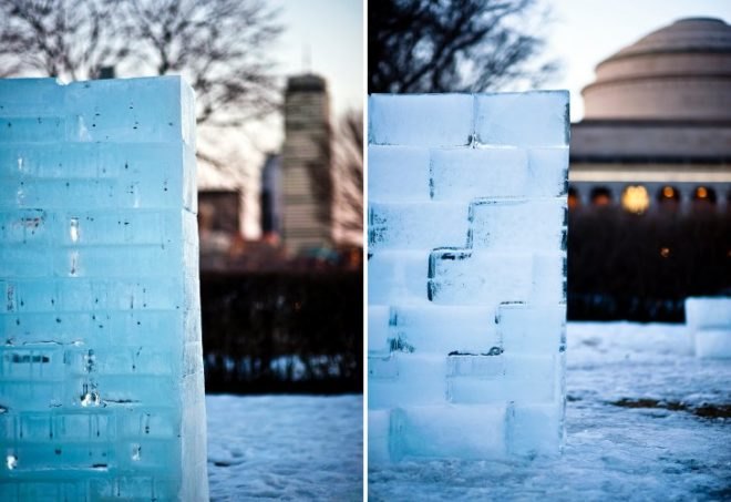 icewall, yushiro okamoto, MIT, seeds, ice blocks, ice wall, art installation, eco art