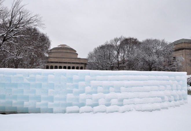 icewall, yushiro okamoto, MIT, seeds, ice blocks, ice wall, art installation, eco art