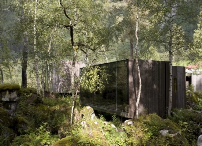 eco-architecture, Norway, Knut Slinning, Jensen & Skodvin, eco-tourism, eco-hotel, boutique hotel, nature, national tourist route, pine, stilts, cabins
