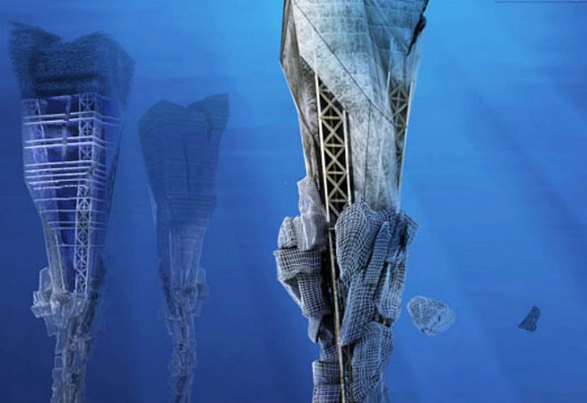 lady landfill skyscraper, plastic pollution, evolo skyscraper competition, underwater skyscraper, recycling facility