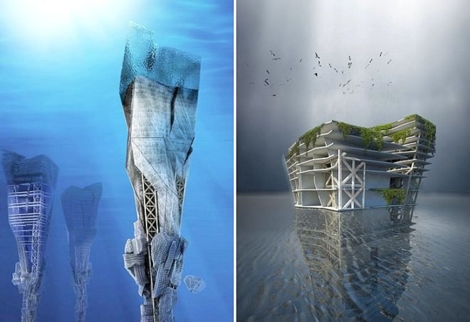 lady landfill skyscraper, plastic pollution, evolo skyscraper competition, underwater skyscraper, recycling facility