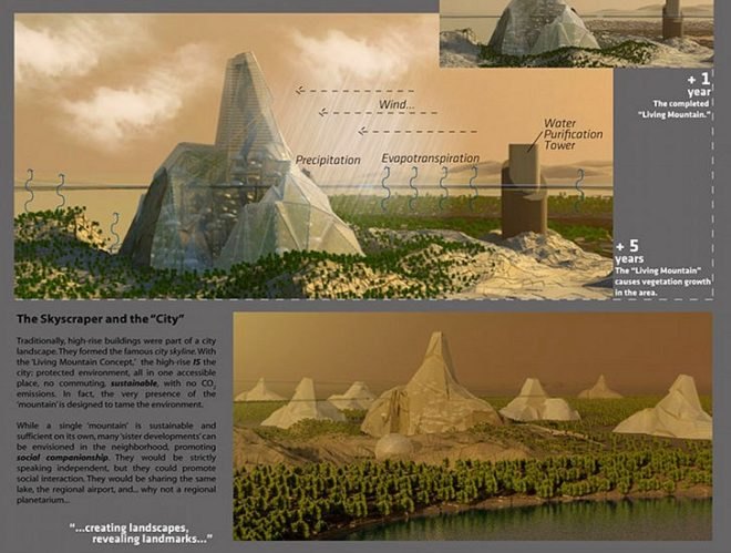 Living Mountain, 2011 evolo skyscraper competition, desertification, eco skyscraper, eco tower, rainwater collection