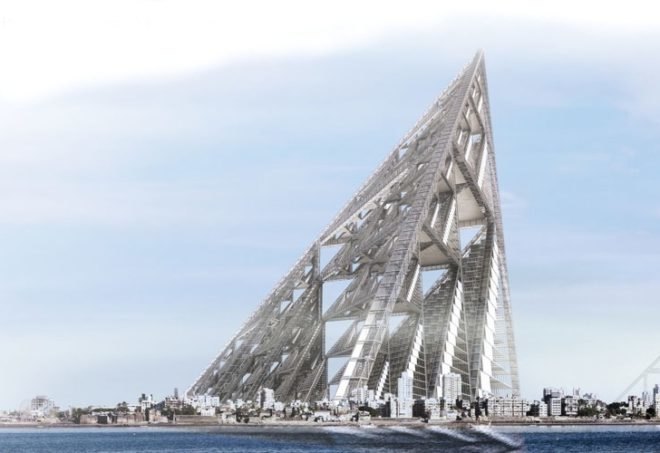 India green skyscraper, mumbai tower proposal,slum tower, triangle tower, Sierpenski’s Pyramid, Khushalani Associates, Dharavi proposed skyscraper,2011 evolo skyscraper competition,