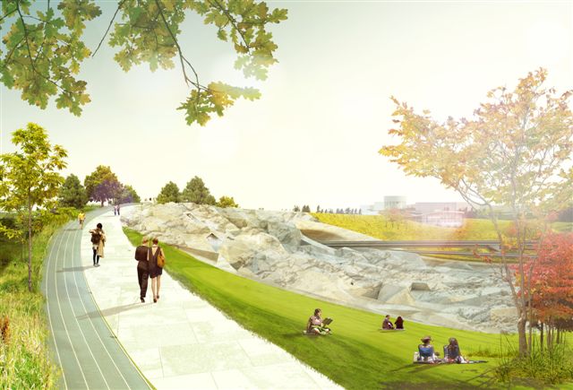 BIG architects, big stockholmsporten, stockholmsporten design, big valley design, hjulsta intersection, green design