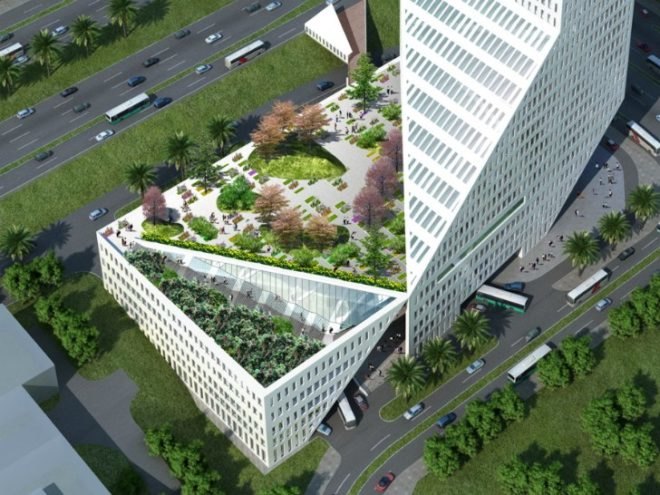 Shenzen Interchange, mixed-use development, WORKac, shenzen, china, solar energy, green roof, rainwater
