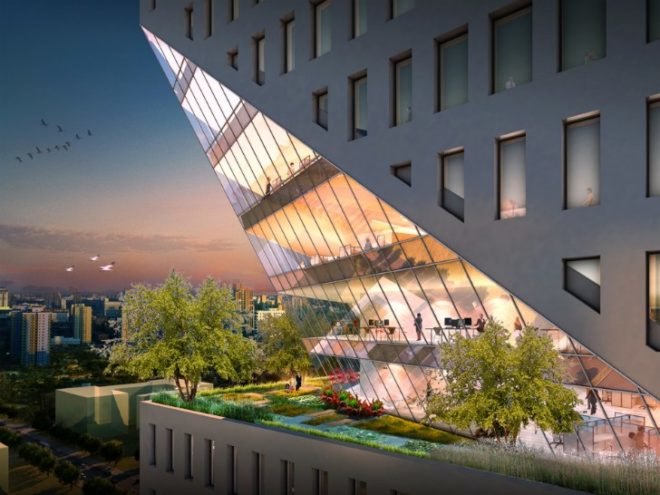 Shenzen Interchange, mixed-use development, WORKac, shenzen, china, solar energy, green roof, rainwater